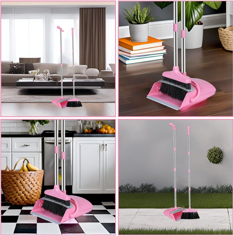Eleckey Broom and Dustpan Set, Broom with Dustpan Combo Set for Home Office Kitchen(Pink) - Image 4